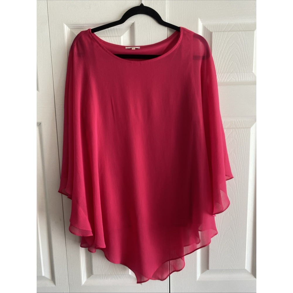 Milano Woman Chiffon Poncho Blouse Womens Size 1X Pink Cape‎ Sleeve Layered Top